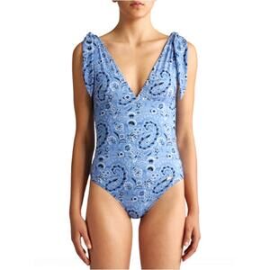 Etro Paisley-Printed V-Neck One-Piece Swimsuit Size S